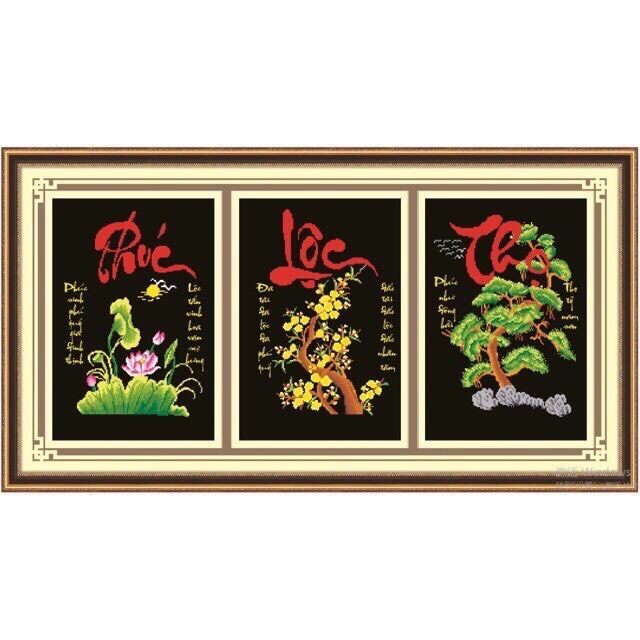 Tranh thêu chữ thập phúc lộc thọ al53537 51x72 chưa thêu