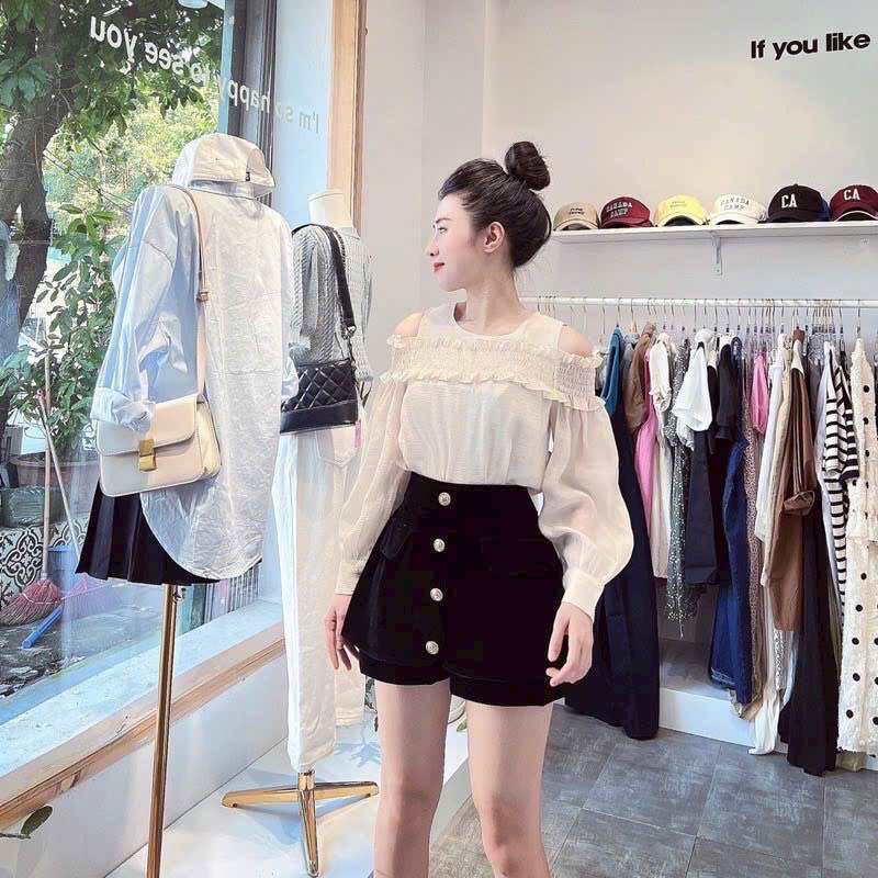 Quần váy Nhung mịn phối 4 khuy - M907