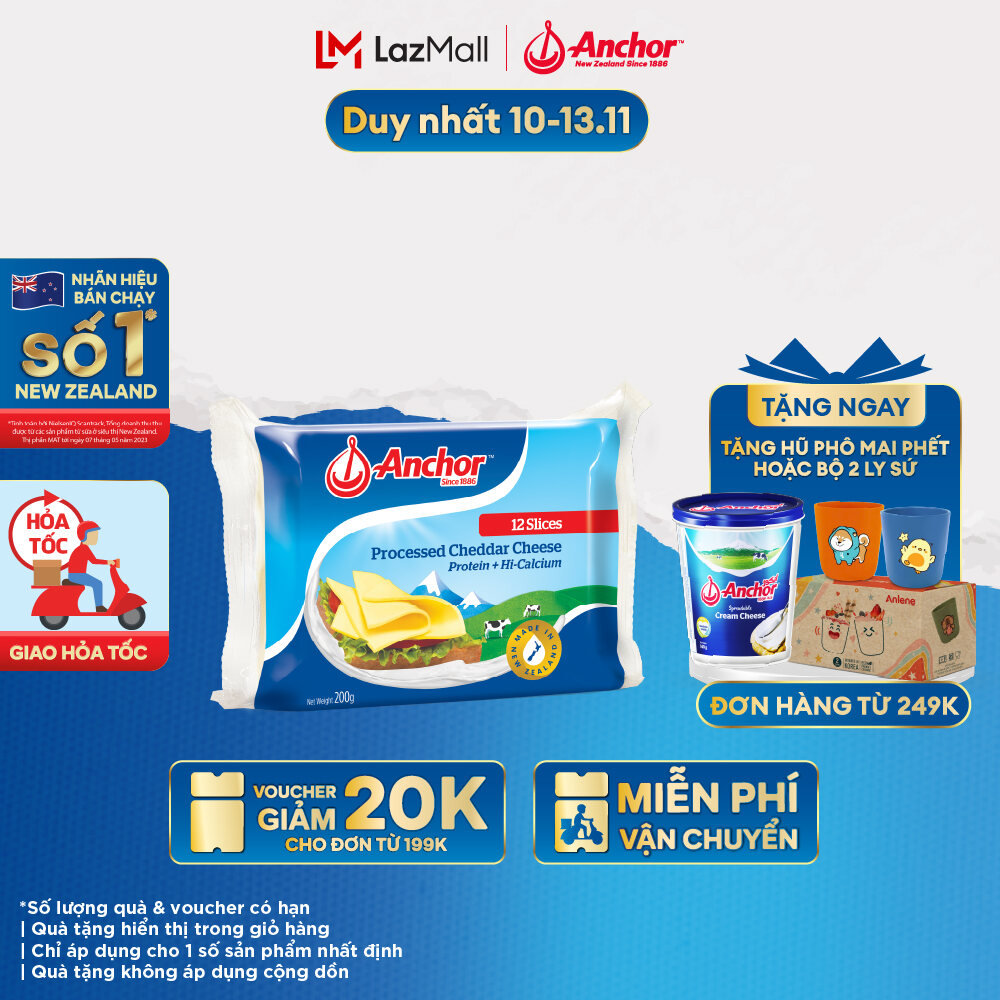 [GIAO HÀNG HỎA TỐC - HCM] Phô Mai Lát Anchor Cheddar 200G (12 Miếng)