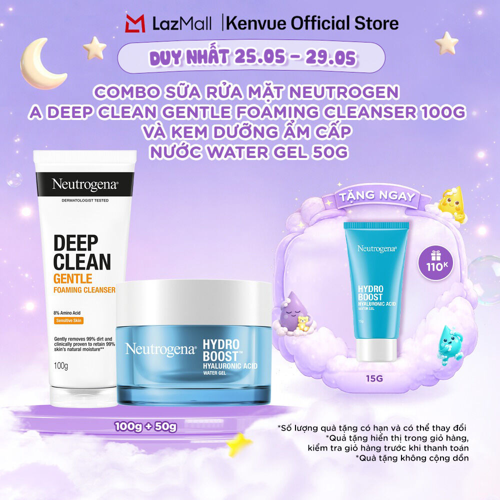 Combo Sữa rửa mặt dạng bọt sạch sâu lành tính Neutrogena Deep Clean Gentle 100g + Kem dưỡng ẩm Water gel 50g