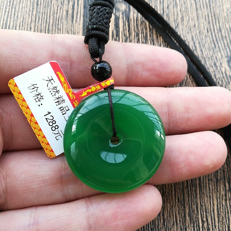 Mặt Treo Móc Bình An Đá Chalcedony Xanh Băng Chủng Tự Nhiên Mặt Treo Mã Não Ngọc Thạch Mẫu Nam Nữ Mặt Treo Bình An Đồ Trang Sức Ngọc Bội Hoài Cổ