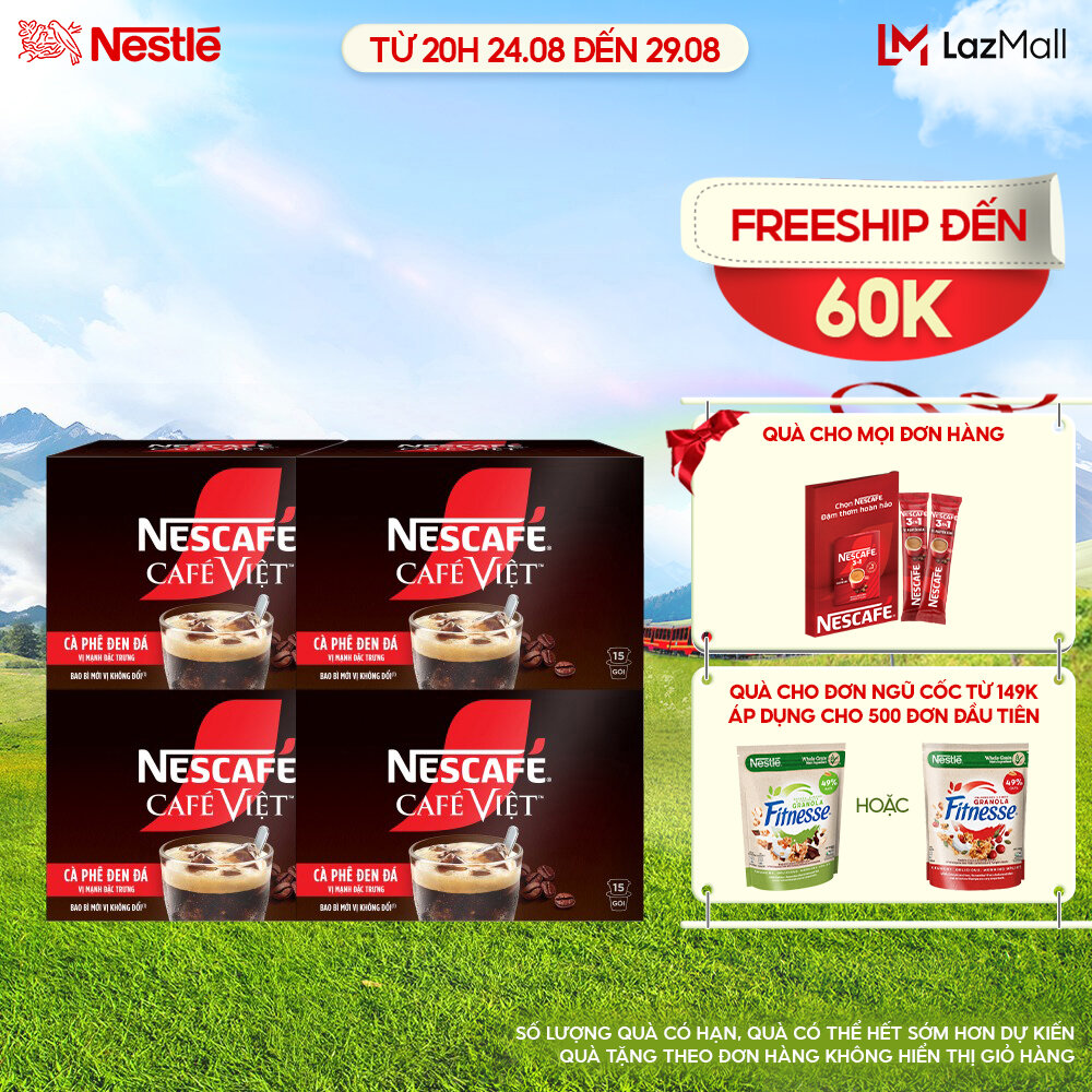 Combo 4 hộp cà phê hòa tan nescafé® café việt - cà phê đen đá