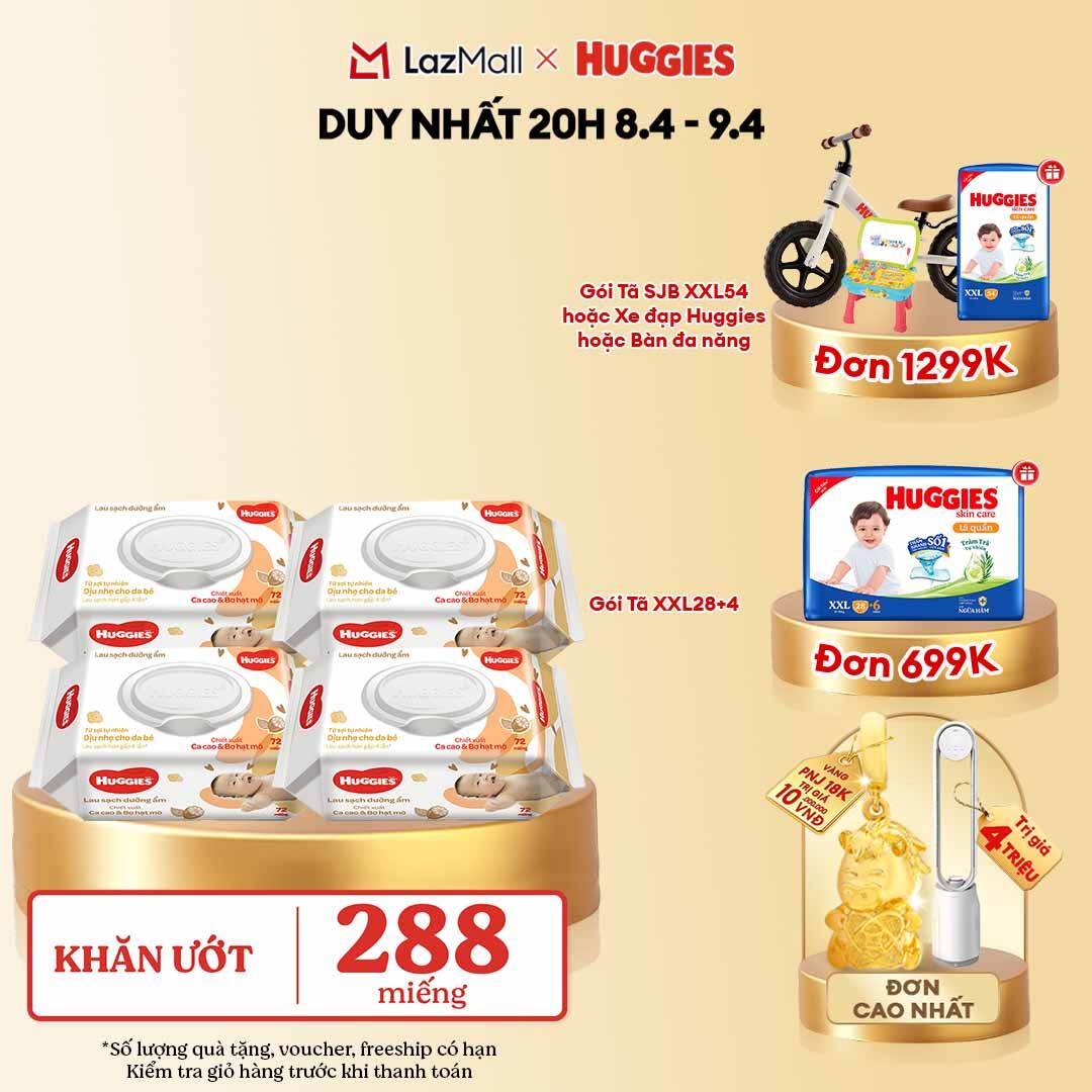 [CHỈ 10.04 GIẢM THÊM 90K] Combo 4 gói Khăn giấy ướt cho trẻ sơ sinh HUGGIES (Gói 72 tờ)-Chiết xuất Cao cao  Bơ hạt mỡ