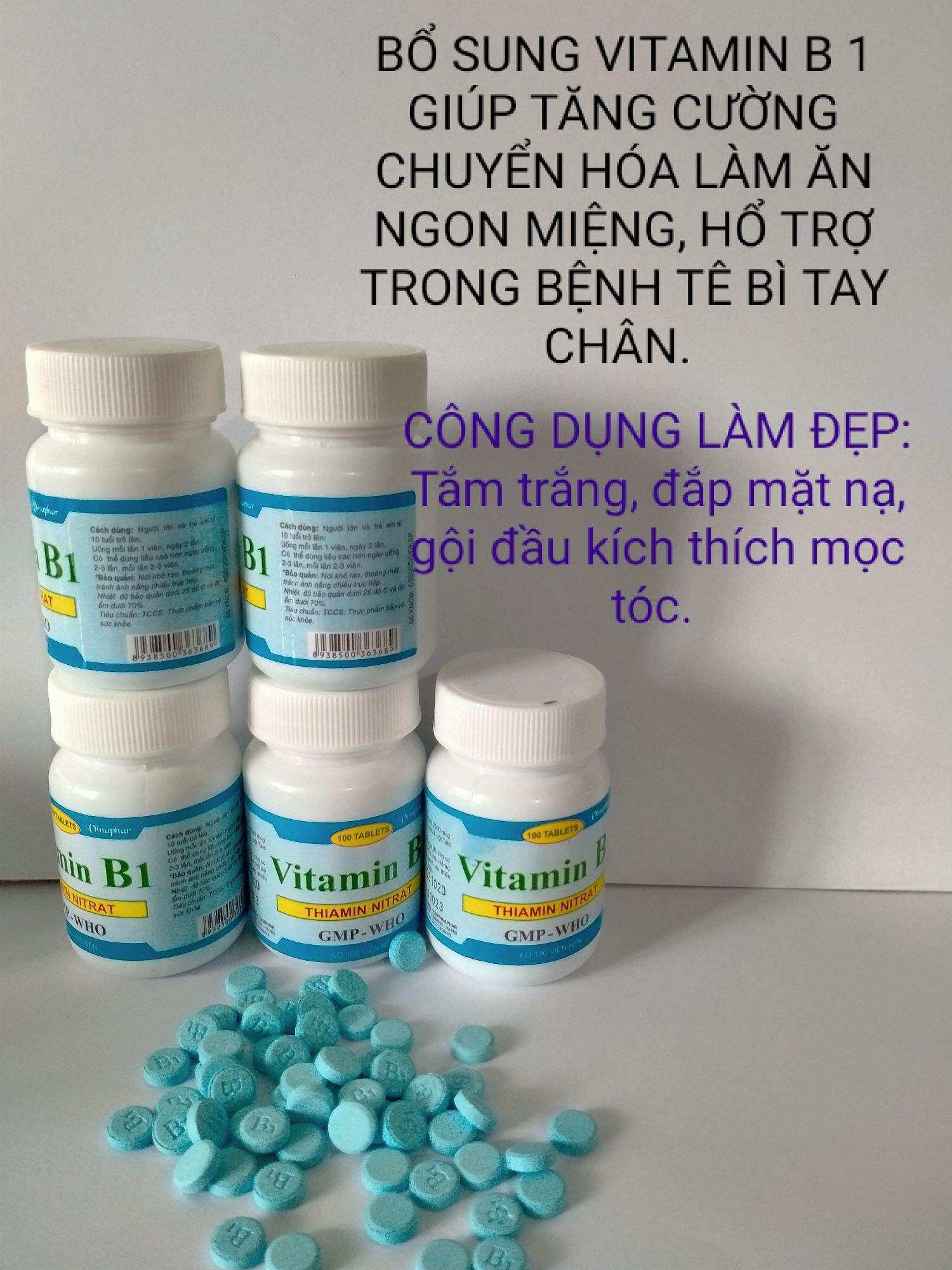 Combo 5 lọ VITAMIN B1 lọ 100 viên màu xanh Tăng cường chuyển hóa giúp ăn ngon miệng, hổ trợ trong bệnh tê phù tay chân.