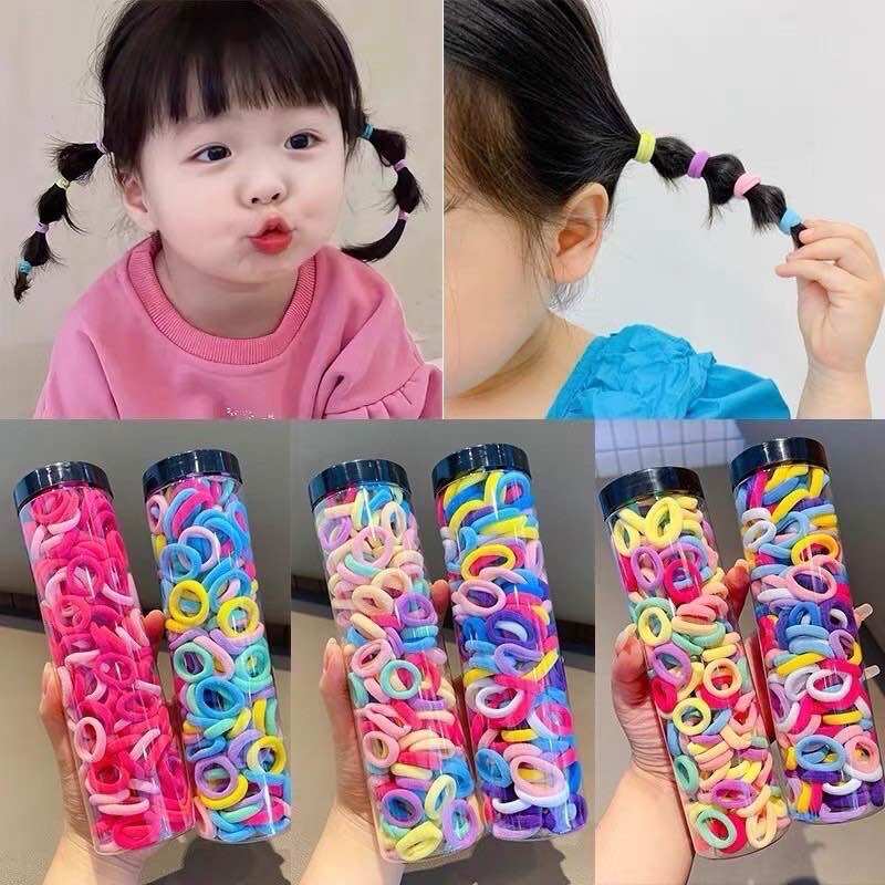 👧👧Hộp 100 Sợi Thun Cột Tóc, Co Giản Tốt cho Bé Điệu Đà