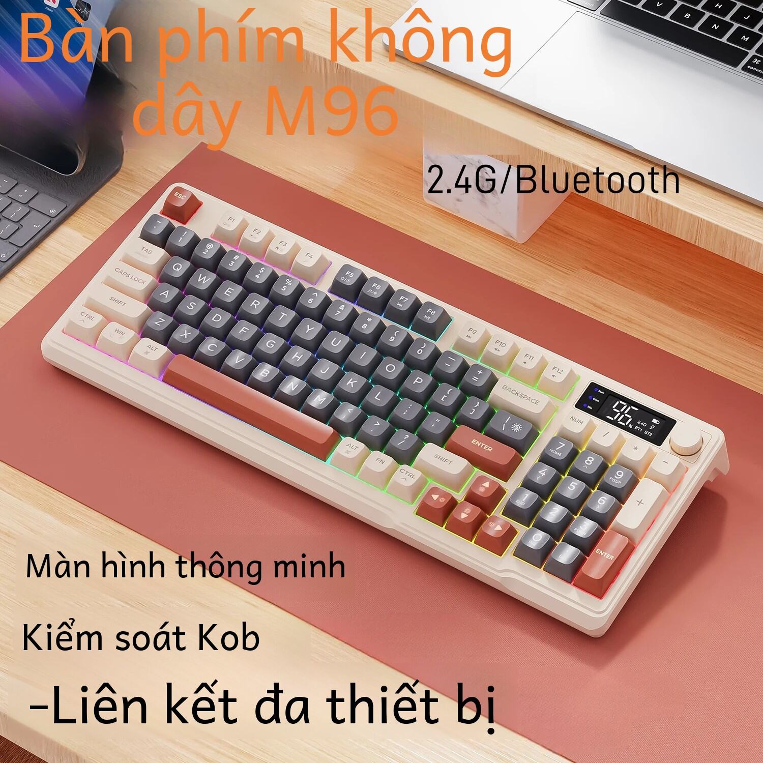 Bàn phím không dây Ziyoulang M96 Bàn phím chơi game chế độ kép Bluetooth có màn hình Thiết kế tiện dụng Đèn nền nhiều màu cho máy tính để bàn, máy tính xách tay và máy tính bảng