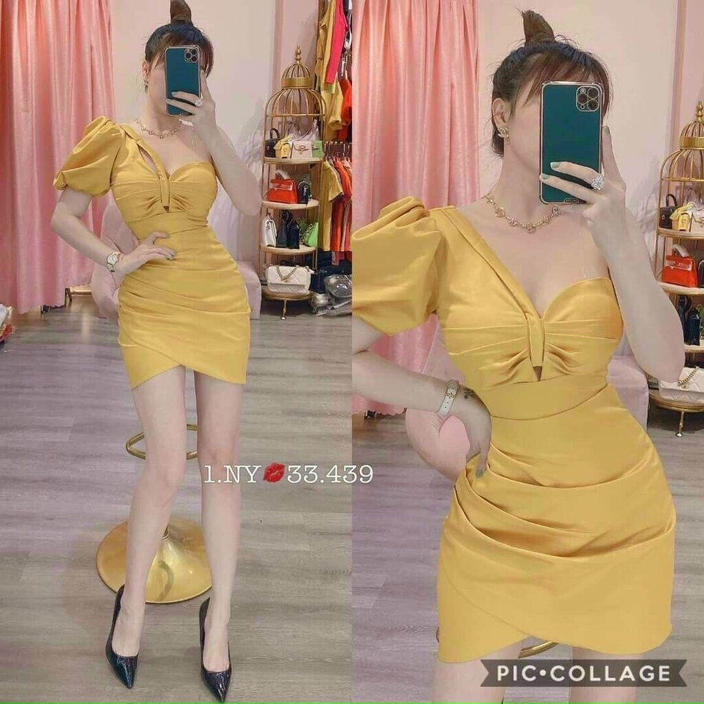 Đầm nữ body ngắn xếp ly thiết kế cách điệu một tay