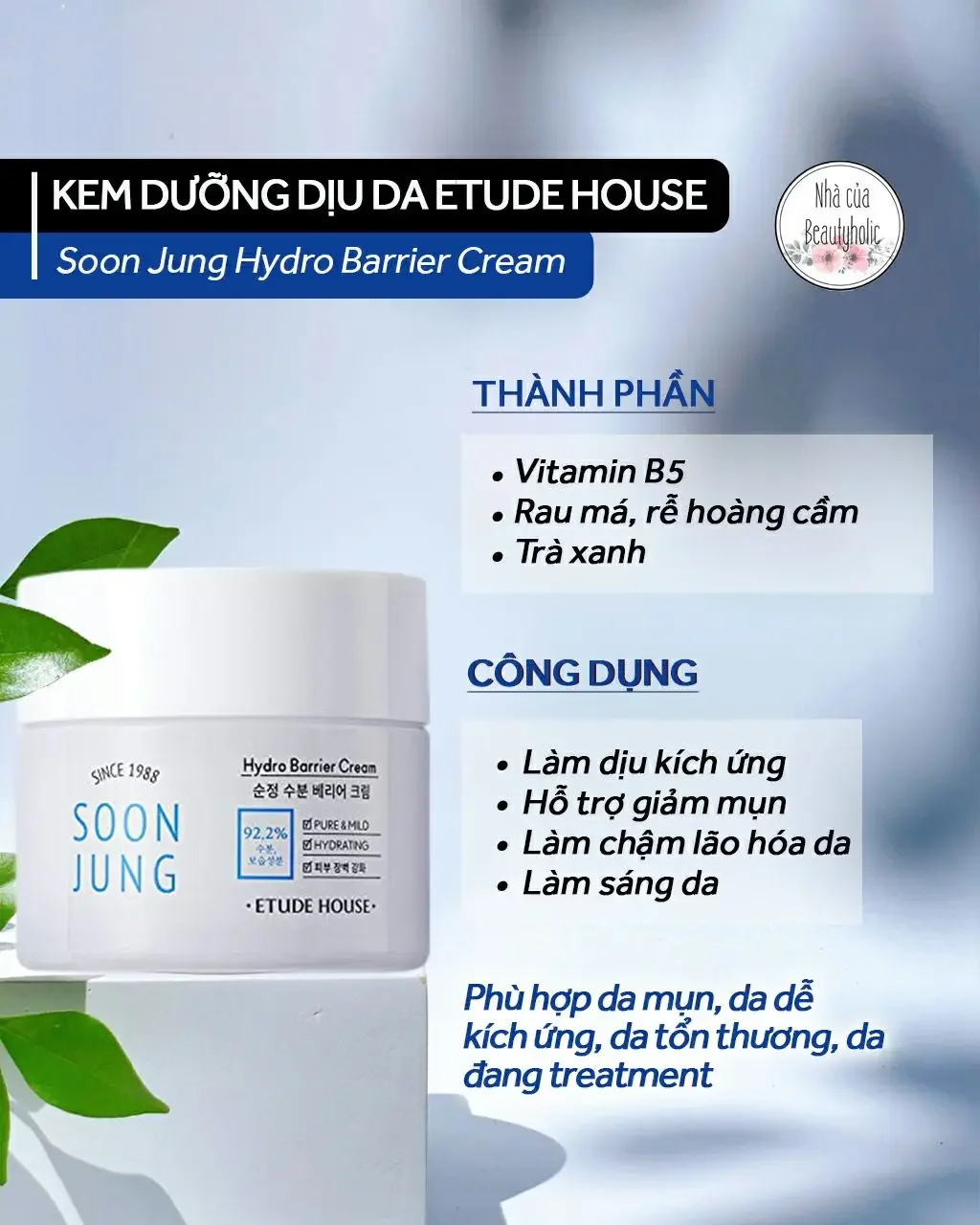 [Nhacuabeautyholic] Kem dưỡng Etude House Soon Jung Hydro Barrier Cream