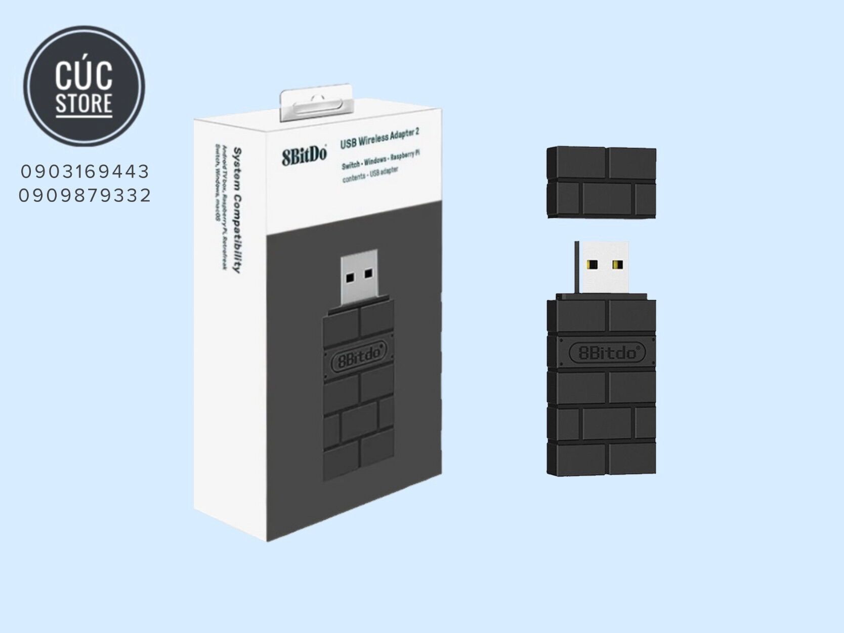 8bitdo usb wireless adapter 2 - dùng cho các hệ máy nintendo switch, windows, mac, xbox, ps4