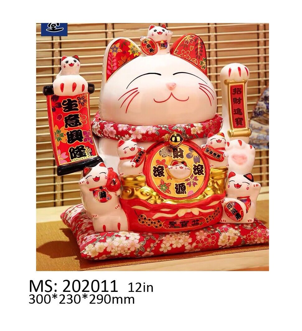 Mèo Thần Tài Sứ , Mèo May Mắn Maneki Neko cao  28cm. Vẩy Tay Gọi Khách BÁT PHƯƠNG KHAI TÀI