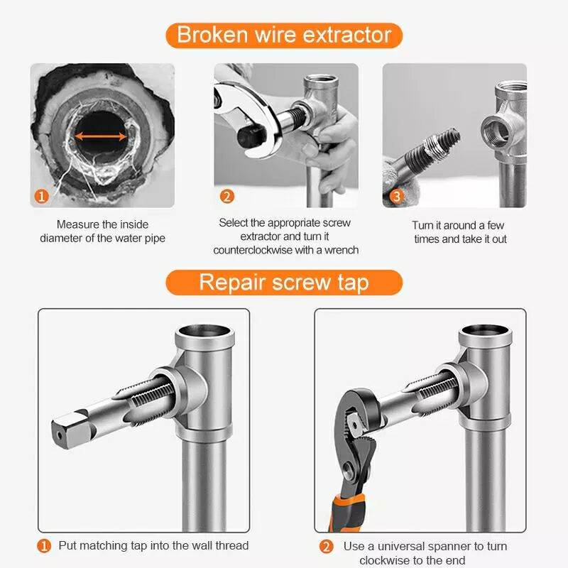 Repair tool broken tap for pipe 21, Reverse Thread disassembled with wrench