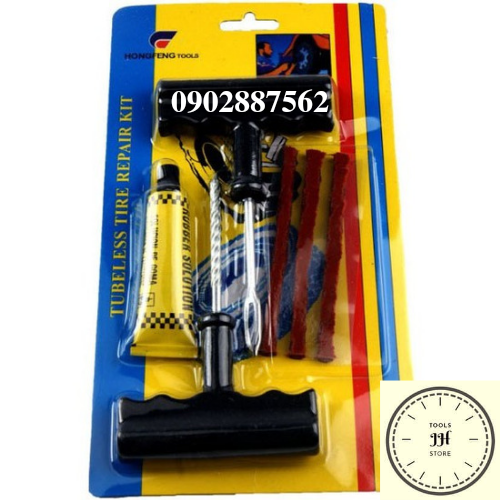 bộ dụng cụ vá vỏ không ruột xe máy (có keo vá)