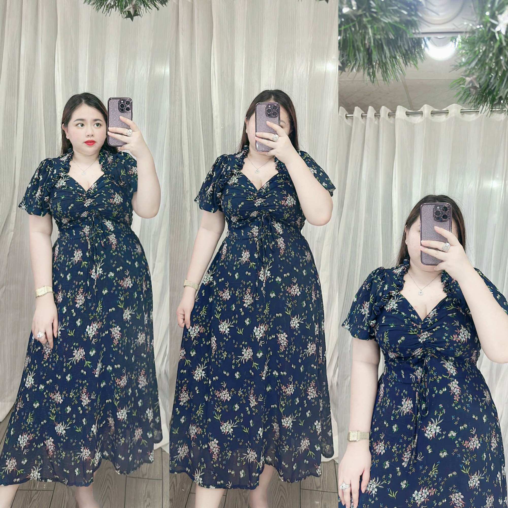 [Bigsize 60-90kg] Đầm rút voan tay bí