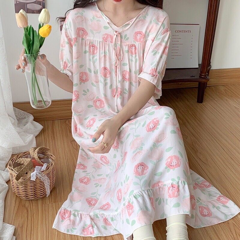 Đầm lanh lụa mặc nhà siêu mềm mát, freesize bầu bí thoải mái bon chen