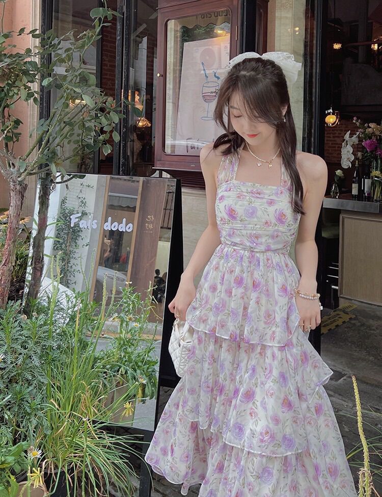 ĐẦM MAXI voan hoa tầng có mút ngực