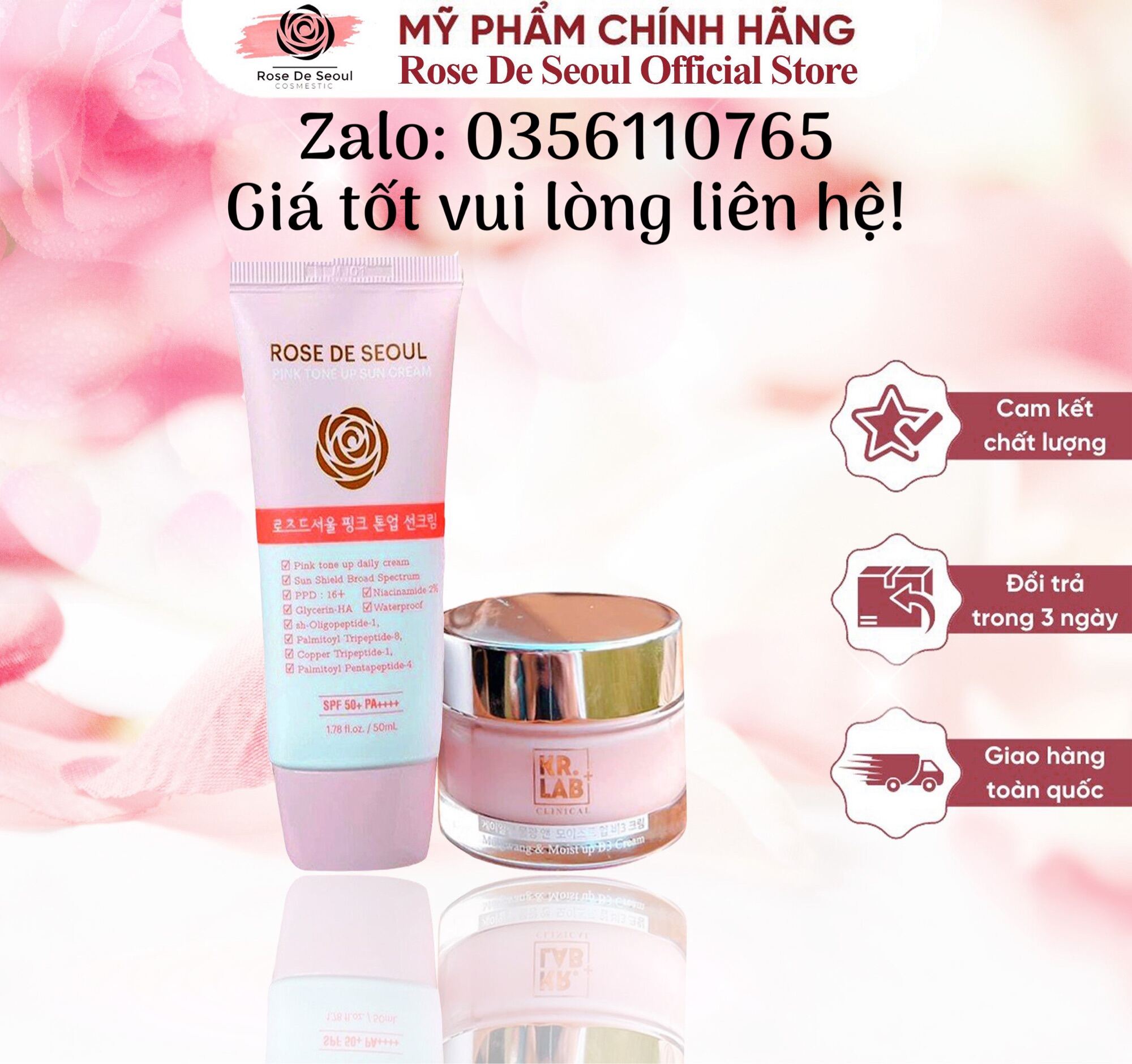 Combo kem chống nắng rose de seoul và kem nước mulgwang kr lab