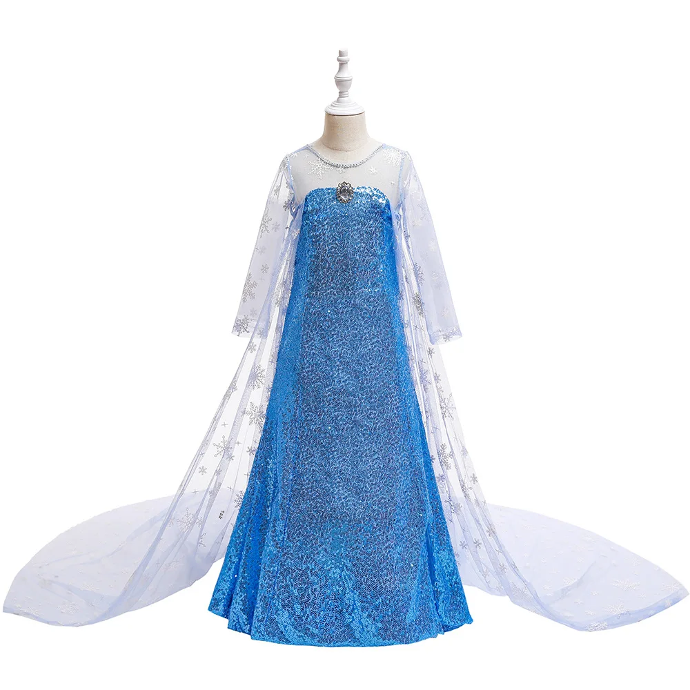 Bé Gái Frozen Elsa Đầm Công Chúa Kim Sa Lấp Lánh Trẻ Em Áo Choàng Lạ Mắt Cho Thu Đông Cosplay Hallow