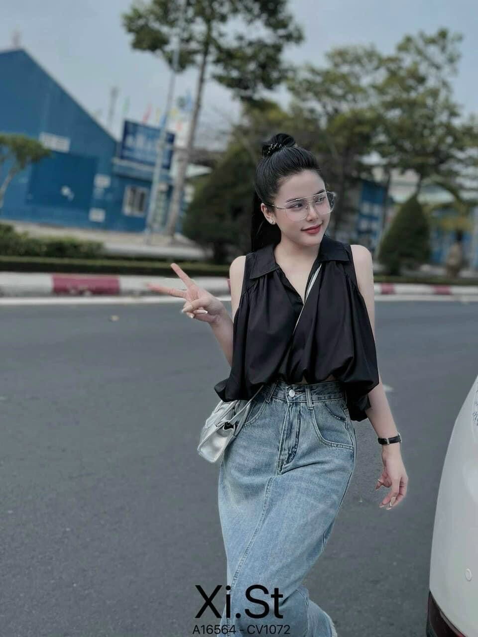 Áo kiểu chất kate tay dài cổ sơ mi dáng phồng kiểu m00266