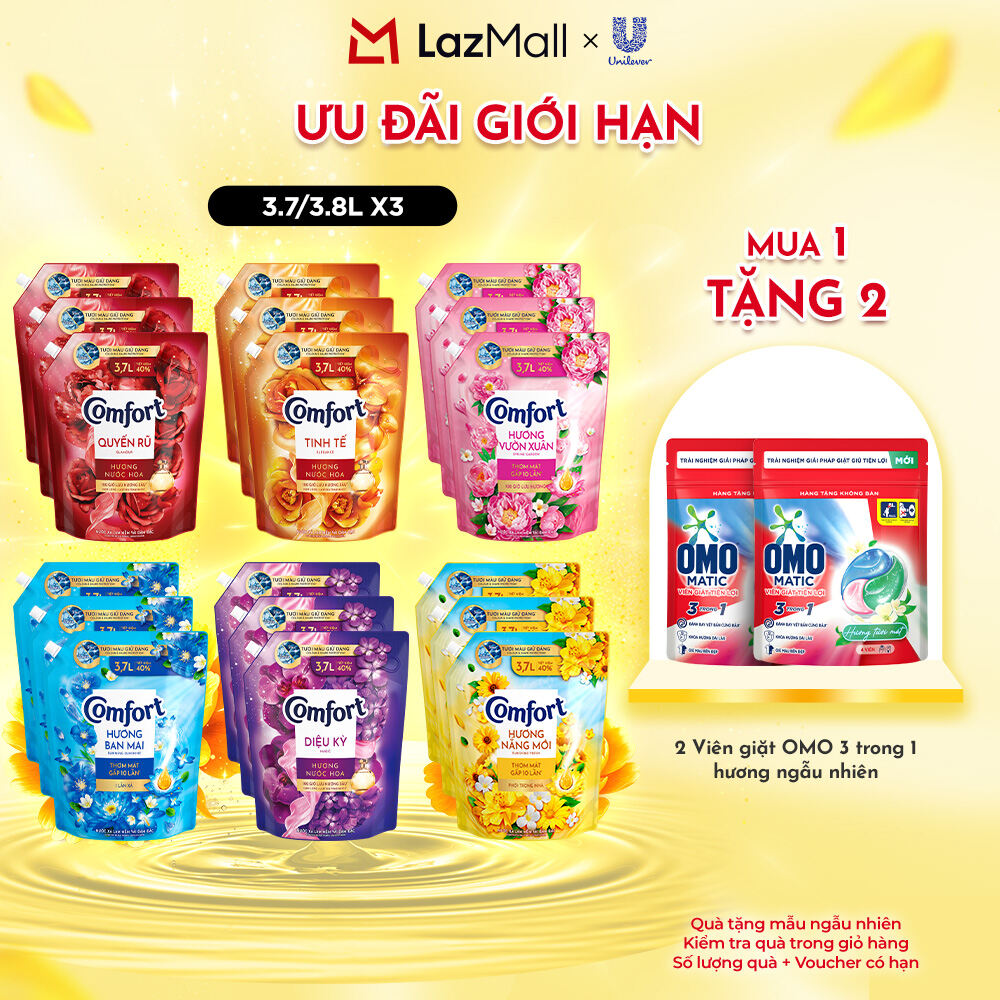 Combo 3 túi nước xả vải Comfort Thiên nhiên/Chuyên sâu túi 3.7L