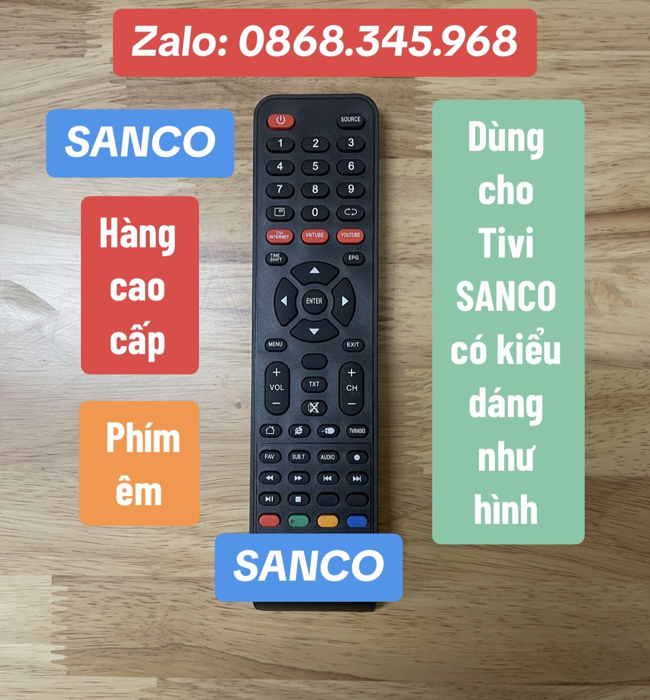 Điều khiển Tivi Sanco hàng cao cấp