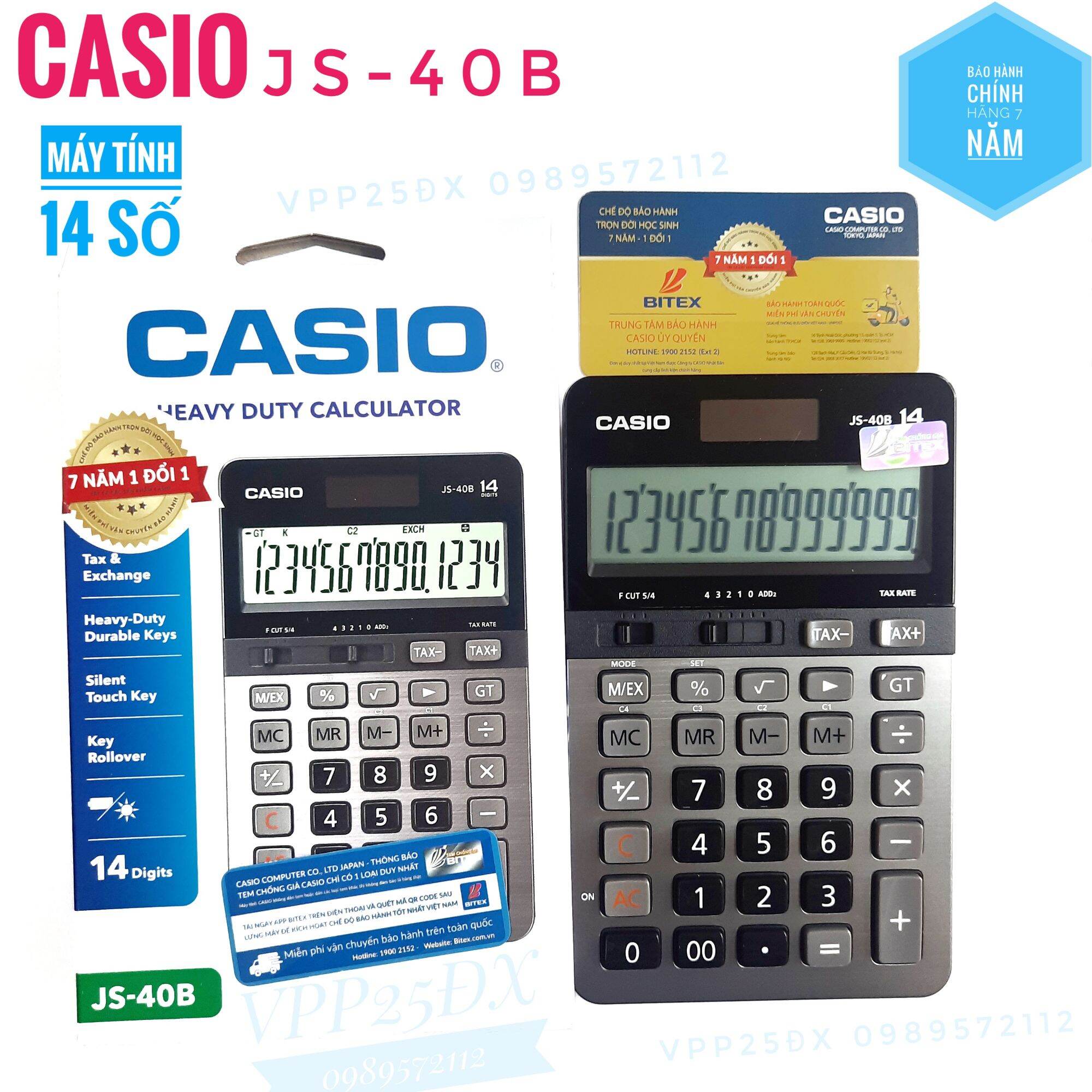 Máy tính 14 số casio JS-40B Chính hãng (Bảo hành 7 năm)