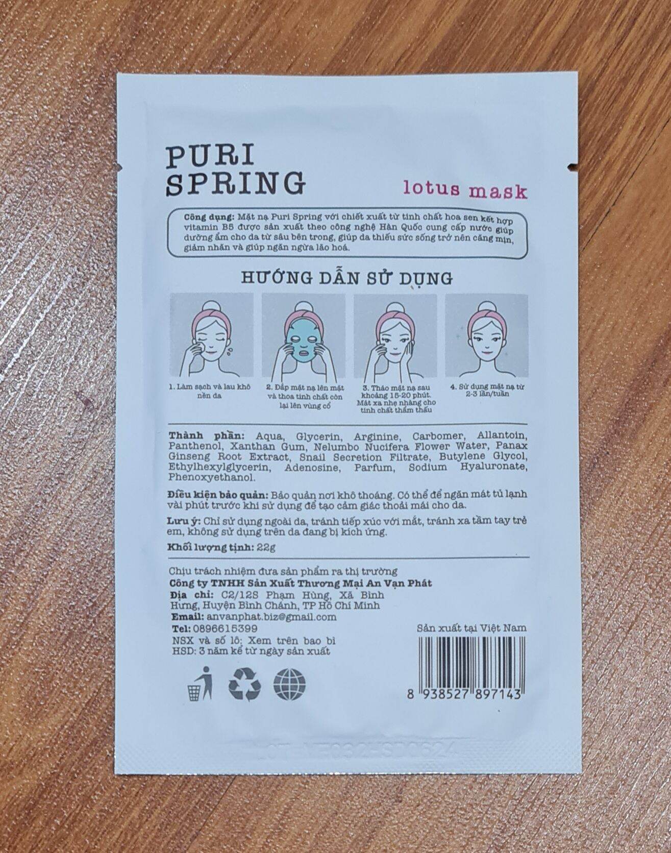 Mặt nạ Puri Spring hoa sen 22g