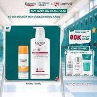 Bộ đôi Sữa rửa mặt không gây kích ứng cho da nhạy cảm Eucerin pH5 Facial Cleanser 400ml & Kem chống nắng kiềm dầu & ngừa mụn Eucerin Sun Dry Touch SPF50+ 50ml