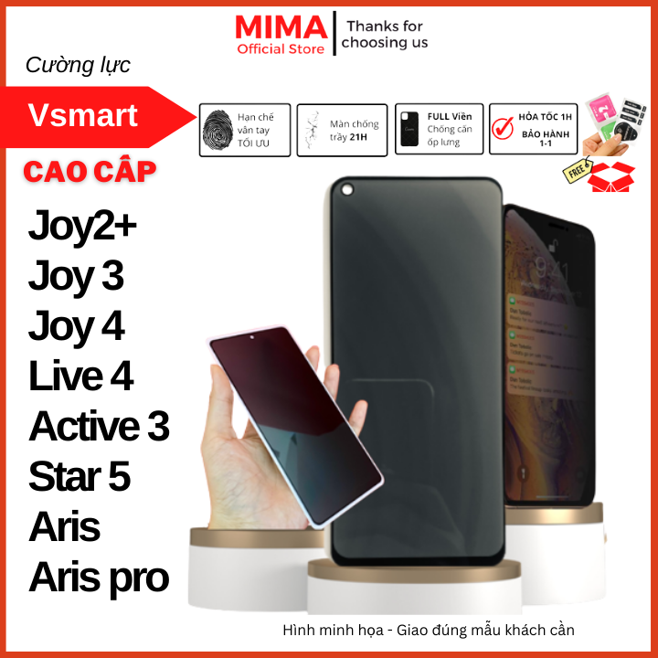 Cường lực chống nhìn trộm vsmart joy 3, joy 4, live 4, active 3, star 5,joy2plus,aris,aris pro full màn hình tặng kèm bộ dán