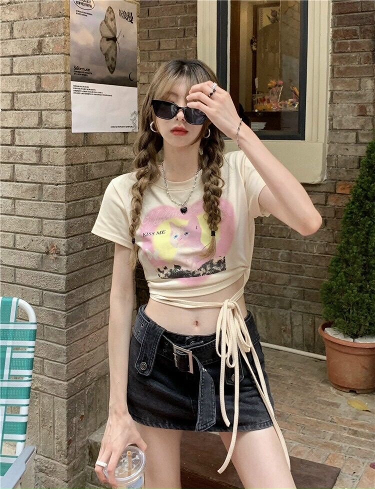 Áo croptop dây quấn eo con mèo BG