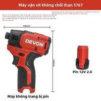 Devon Máy Vít Không Chổi Than Lithium 12V 2000mAh Dùng Pin Có Đèn LED 360 Độ
