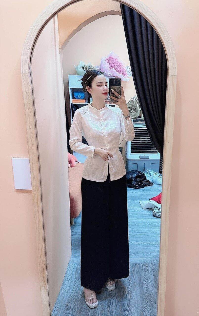 Bộ lam đi chùa/ bộ bà ba lụa gấm gài nút đàng hoàng