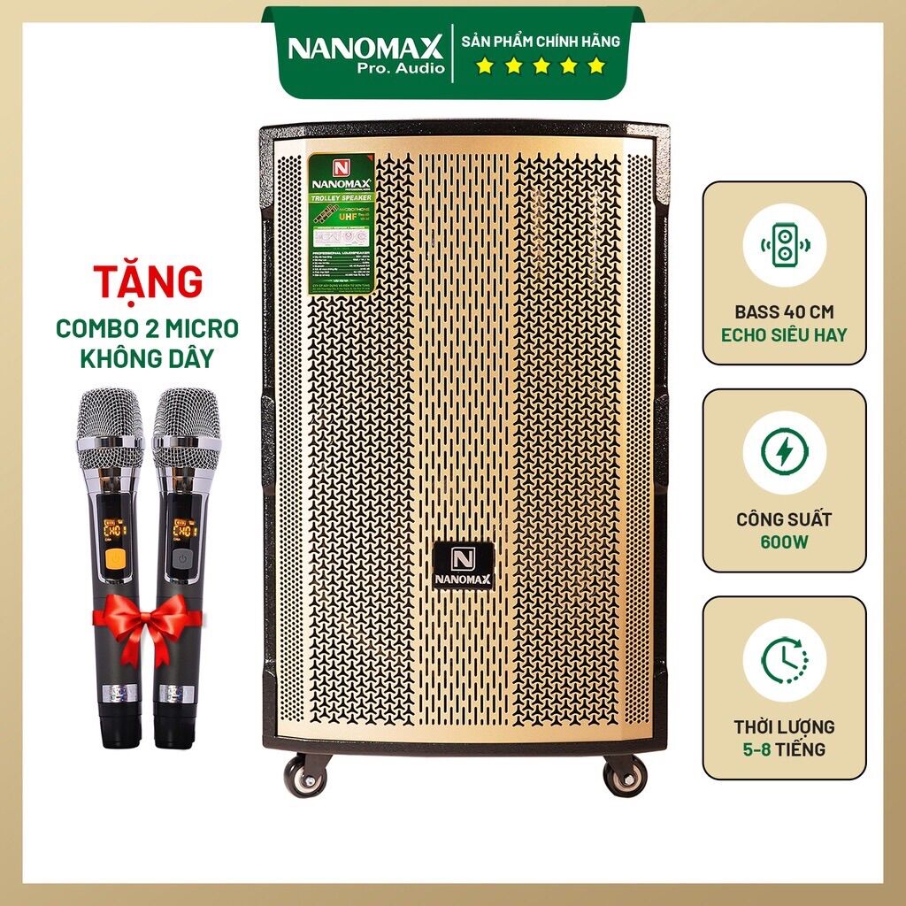 Loa Karaoke di động chính hãng Nanomax S-15D3, Bass 4 Tấc 40cm Công Suất 600w Karaoke Bluetooth