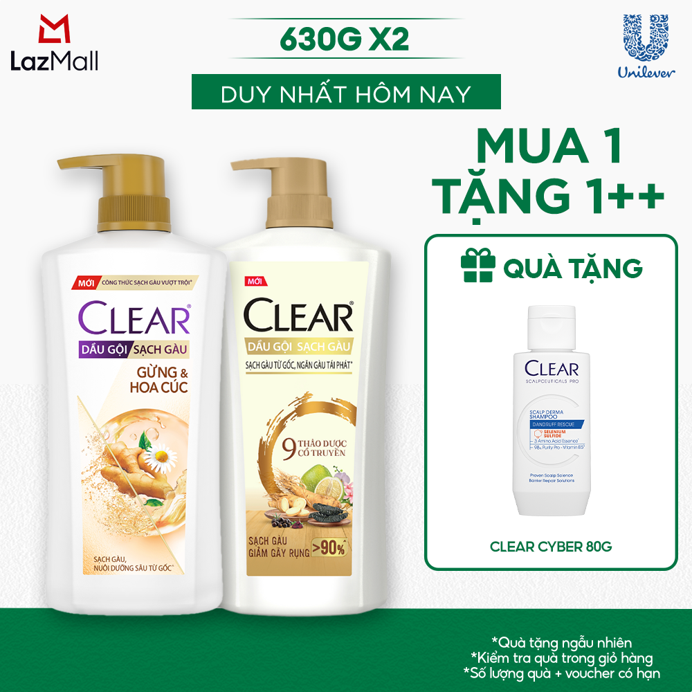 COMBO 2 DẦU GỘI CLEAR GỪNG  HOA CÚC VÀ 9 THẢO DƯỢC CỔ TRUYỀN 630G x2
