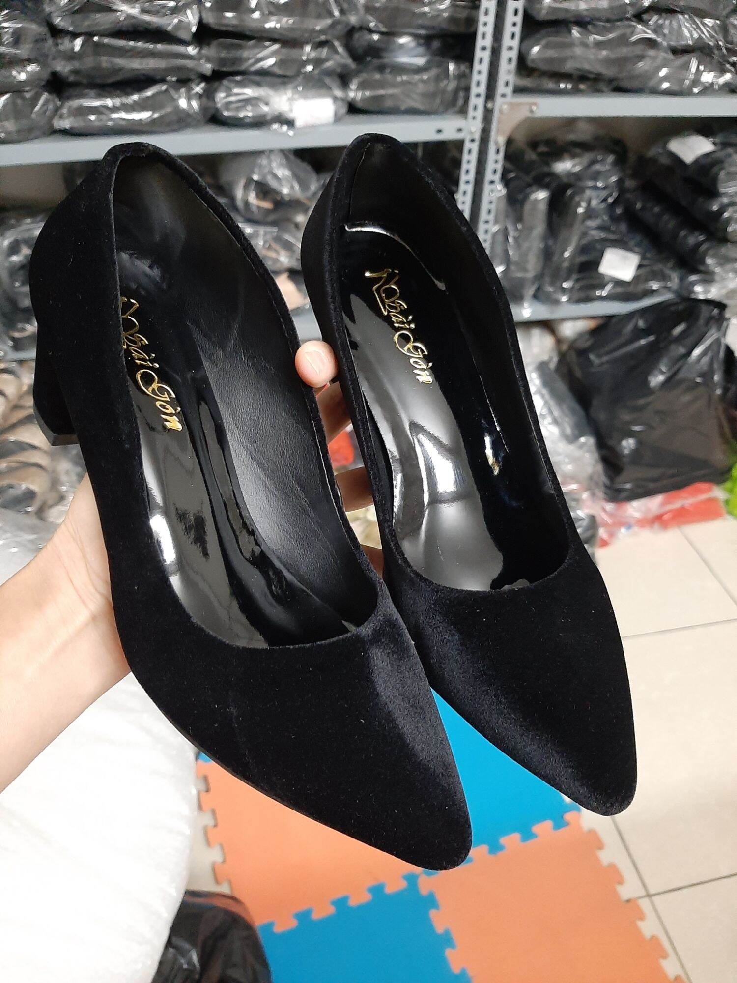 Giày gót vuông 5p nhung êm mềm