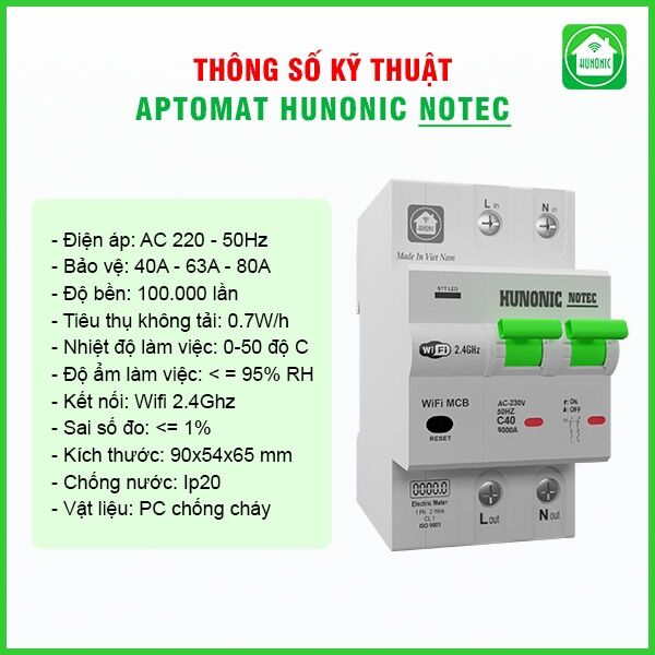 Aptomat thông minh đo năng lượng Hunonic Notec
