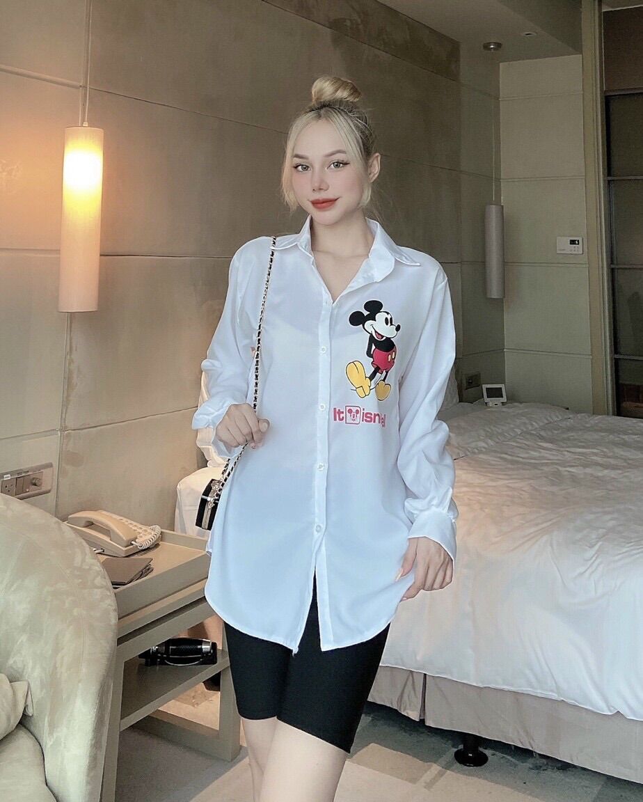 [Ảnh thật] Set áo sơmi mickey quần legging ngố