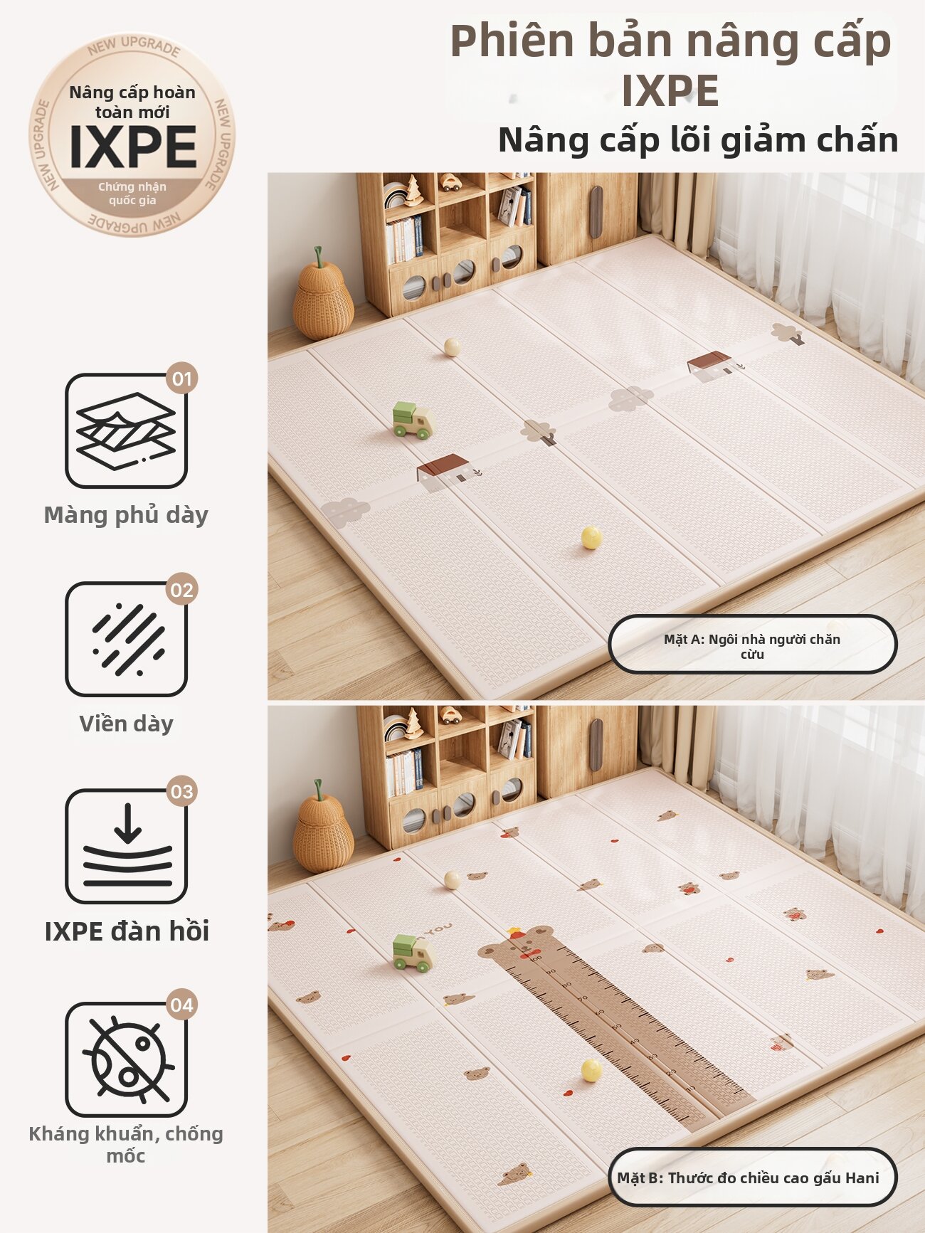 QIAOLEXIONG | Thảm Bò Cho Bé Không Độc Hại Gấp Được