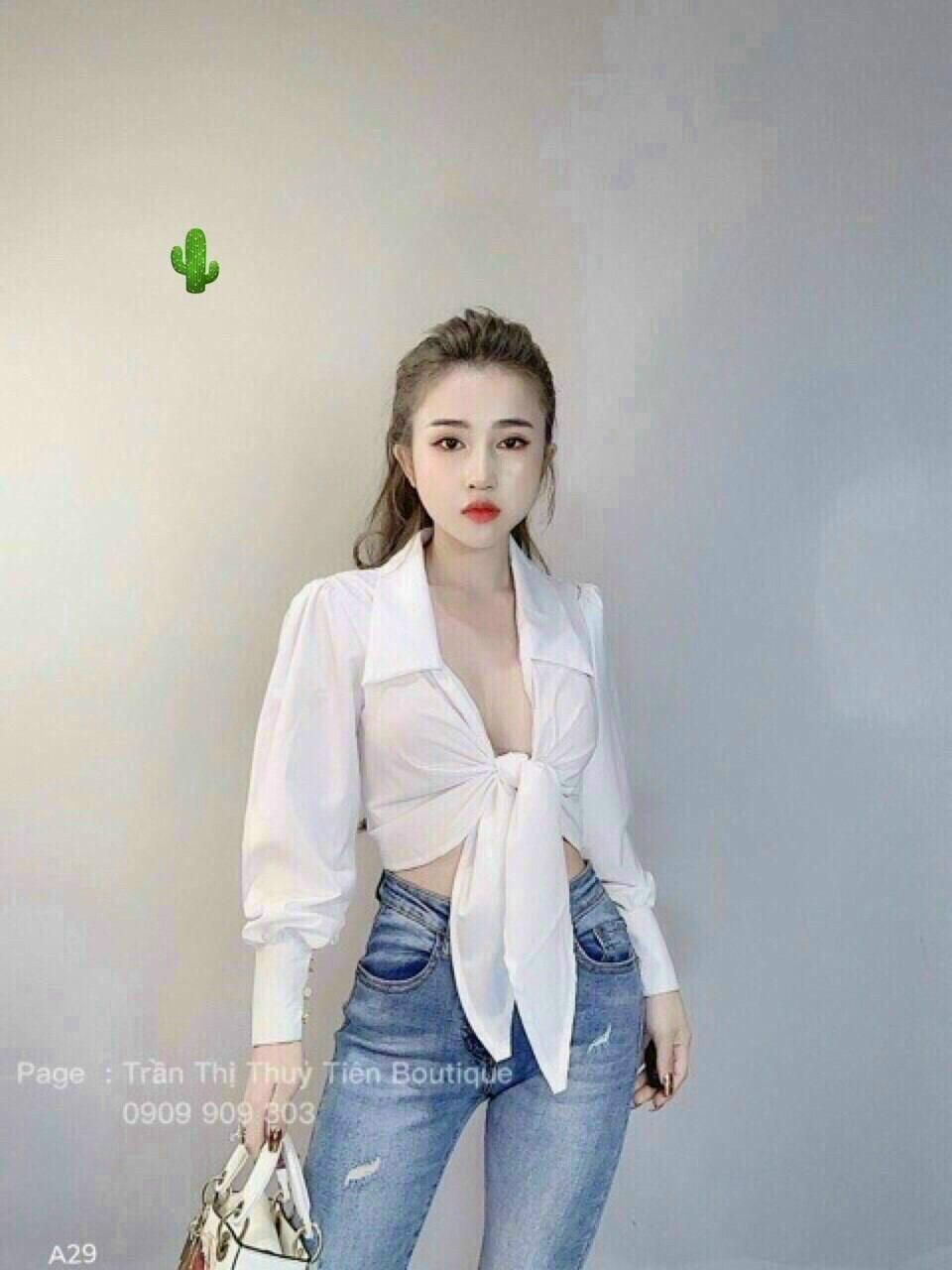 ÁO TAY DÀI NÚT ÁO CROPTOP CỘT NƠ EO FORM DƯỚI 50KG(PC)