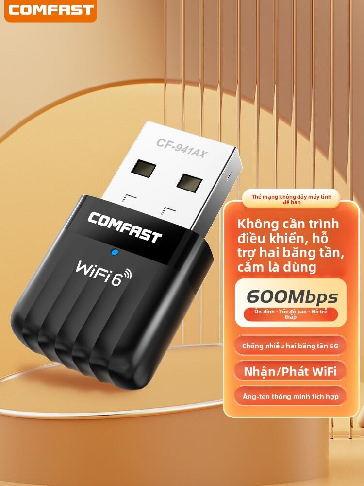 Comfast | Driver-Free WiFi6 Wireless Network Adapter USB Receiver 600Mbps Giá 225,000 Đồng*Miễn phí vận chuyển