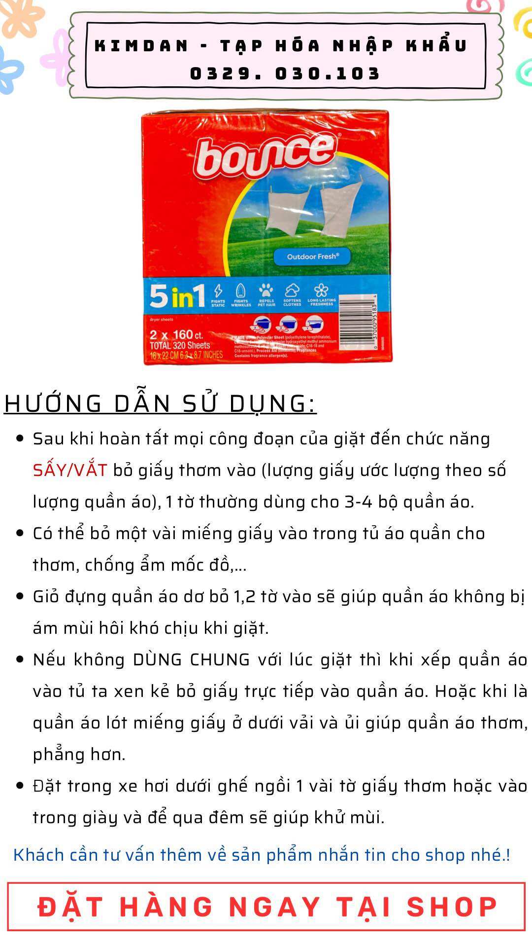 [NHẬP KHẨU MỸ/HỘP 400 TỜ] GIẤY THƠM QUẦN ÁO BOUNCE