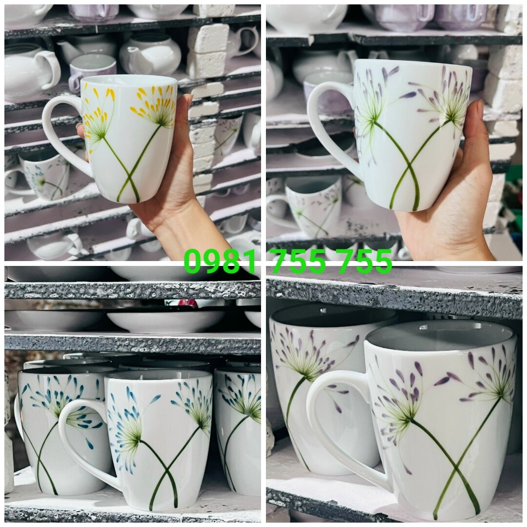 Cốc uống nước,Ly uống trà Vẽ Tay Gốm sứ Bát Tràng 350ml