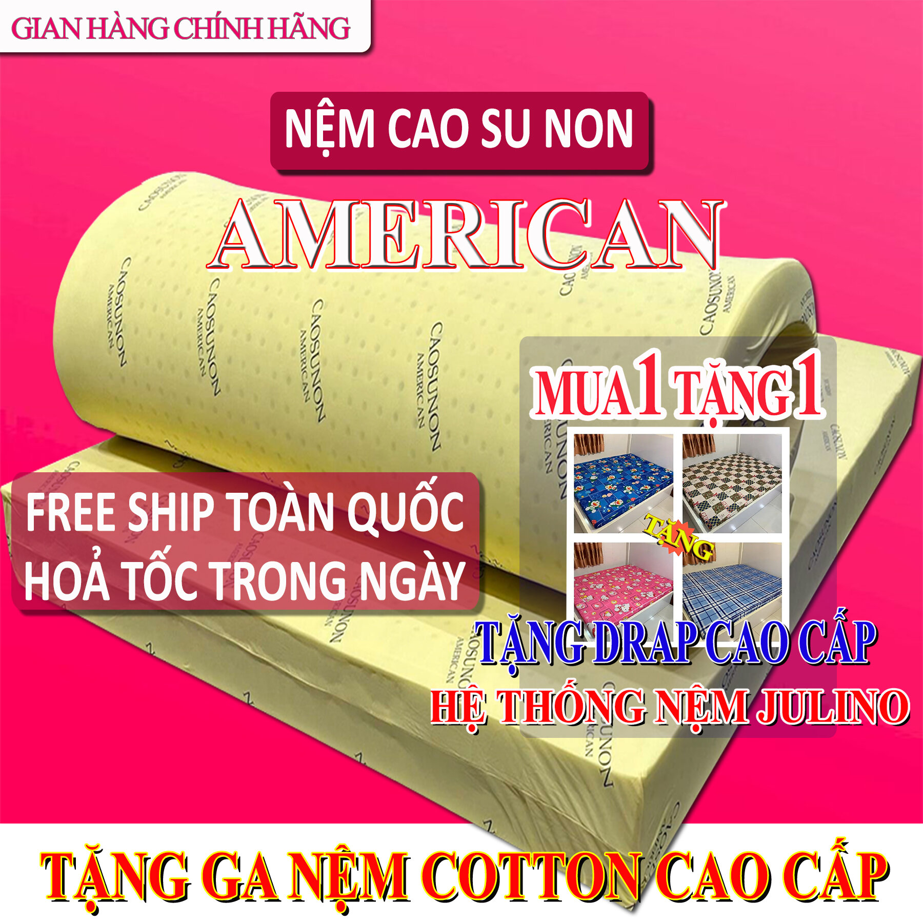 [FREE SHIP] Nệm cao su non 1m2 x 2m x 10cm AMERICAN Tặng DRAP cao cấp