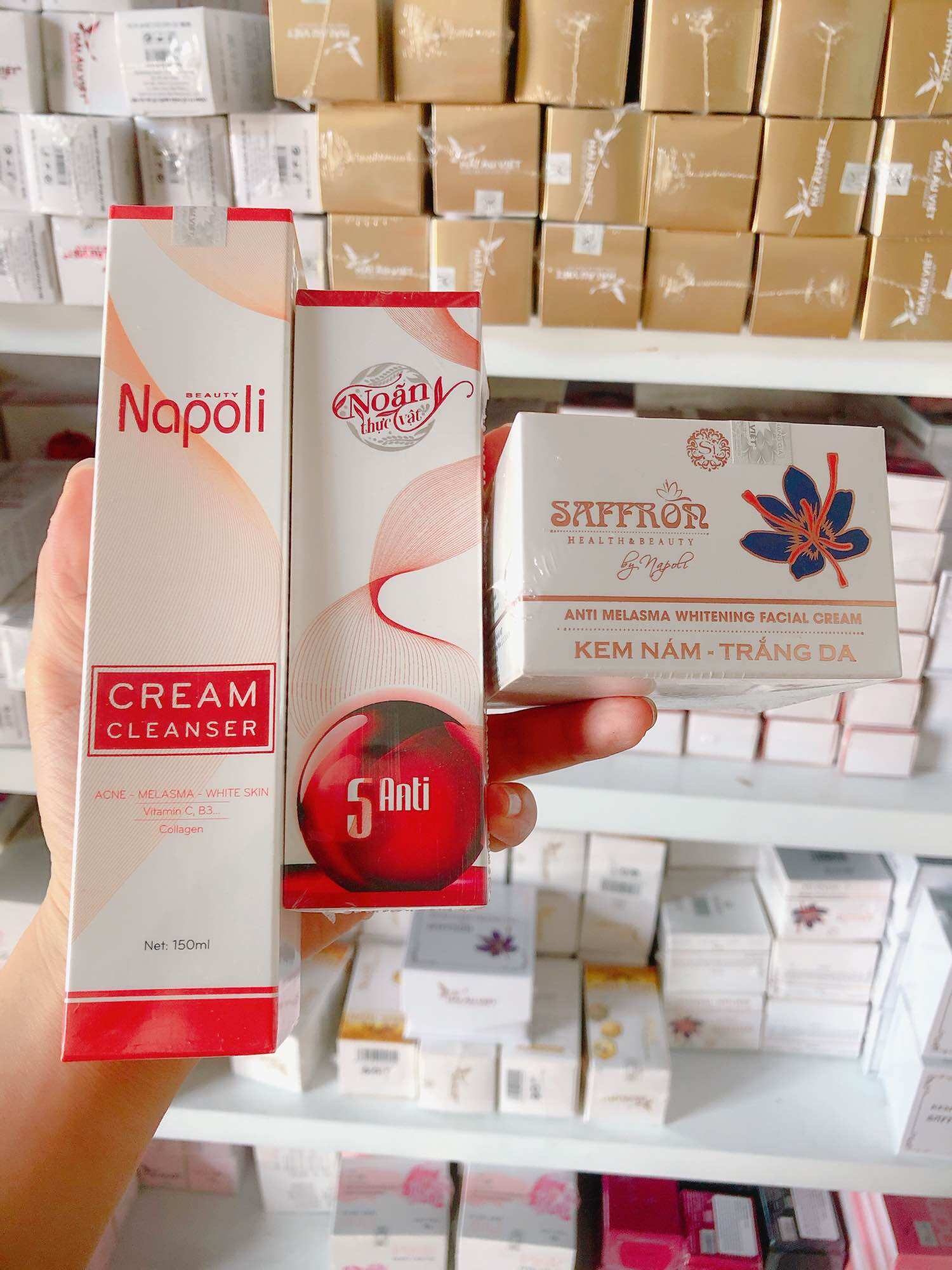 💥𝐂𝐎𝐌𝐁𝐎 ngừa nám trắng da 𝐇𝐀̉𝐈 𝐀̂𝐔 𝐕𝐈𝐄̣̂𝐓💥kem nám saffron+noãn thực vật+sữa rửa mặt