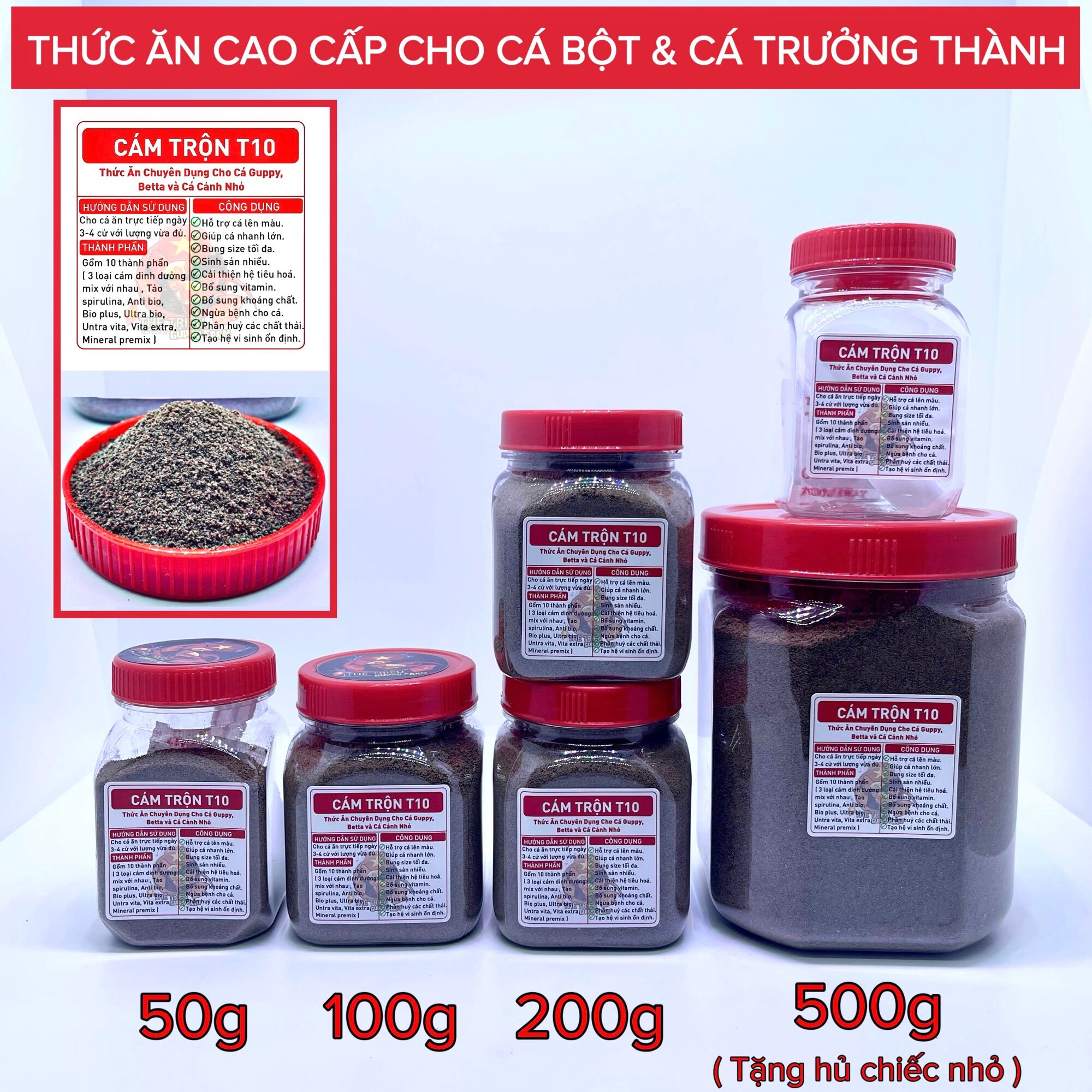 CÁM TRỘN T10 - Thức ăn cao cấp cho cá guppy betta các loại cá thuỷ sinh