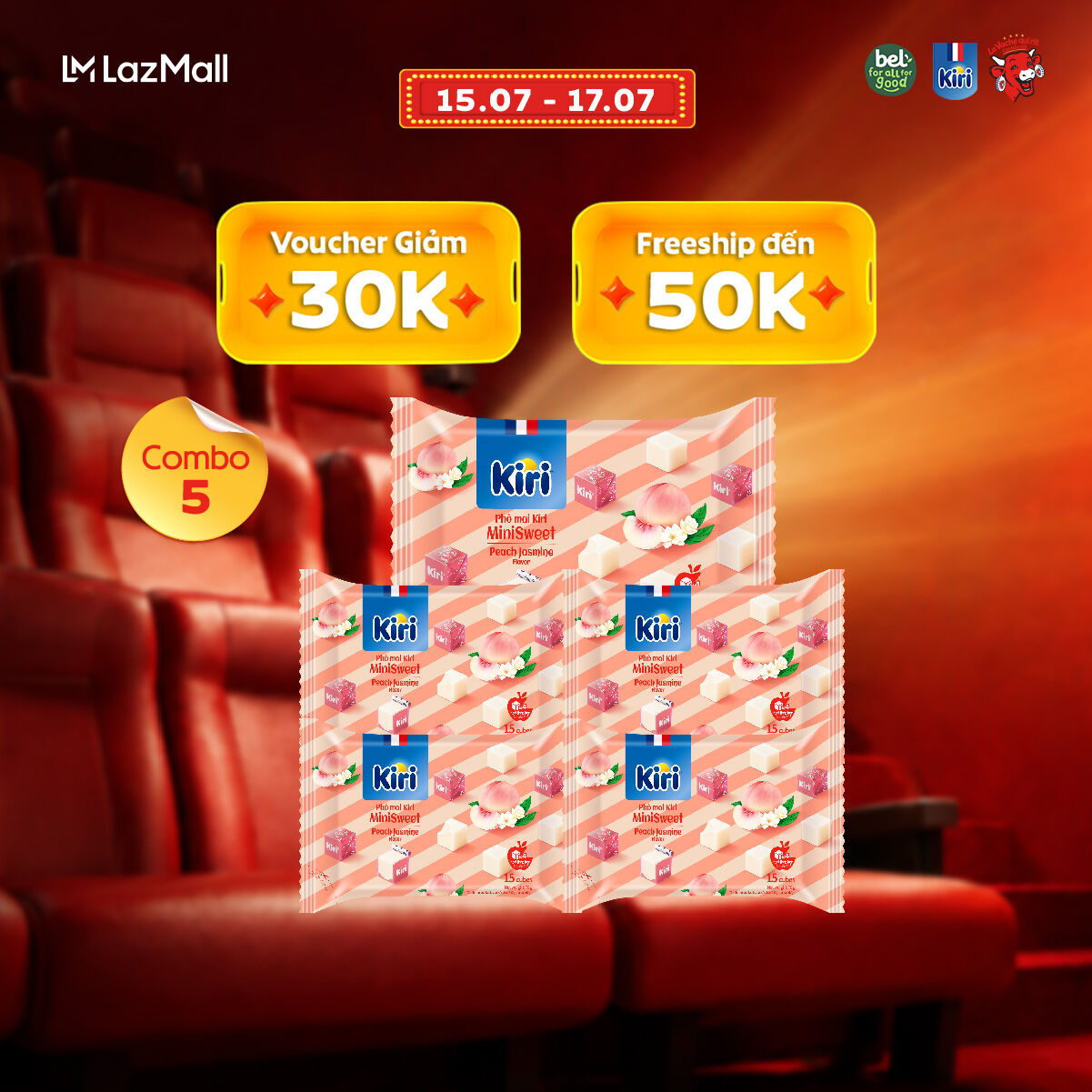 Combo 5 Phô mai Kiri vị đào hoa nhài 15C 78g