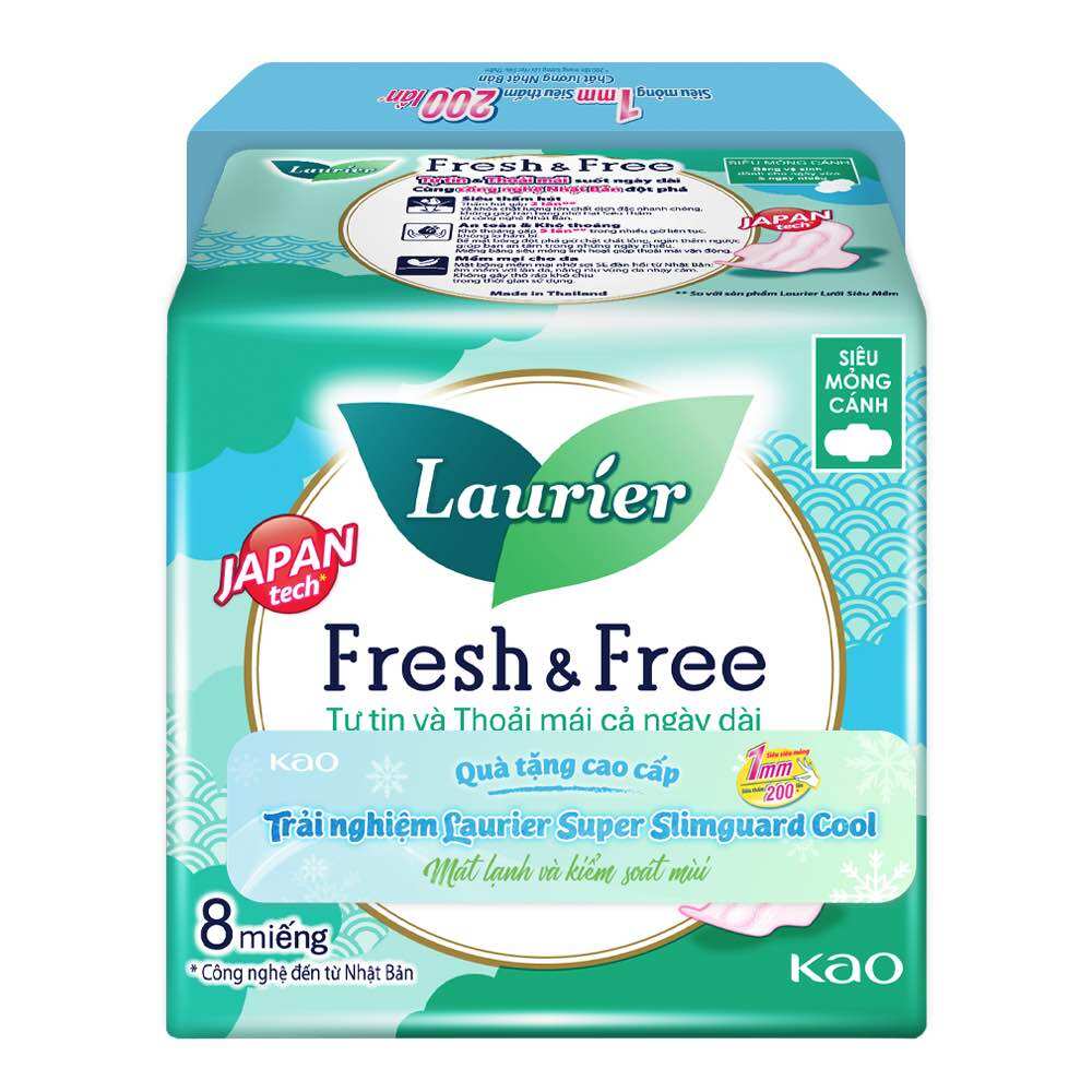 Băng vệ sinh Laurier Fresh&Free Siêu Mỏng Cánh 08 miếng 22cm