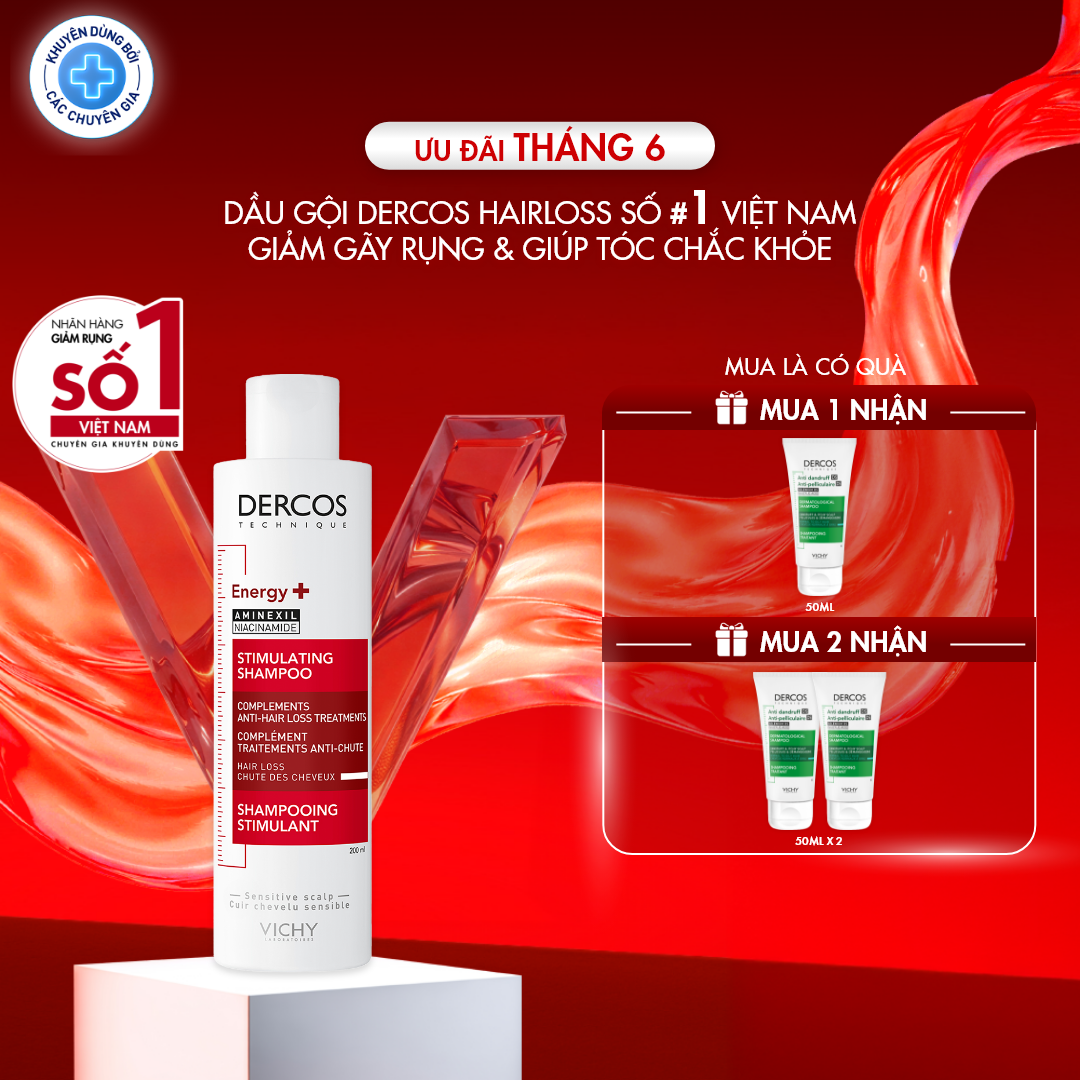 Dầu gội dưỡng tóc, giãm gãy rụng tóc Vichy Laboratoires Dercos Technique Stimulating shampoo complements anti-hair loss treatments 200ml