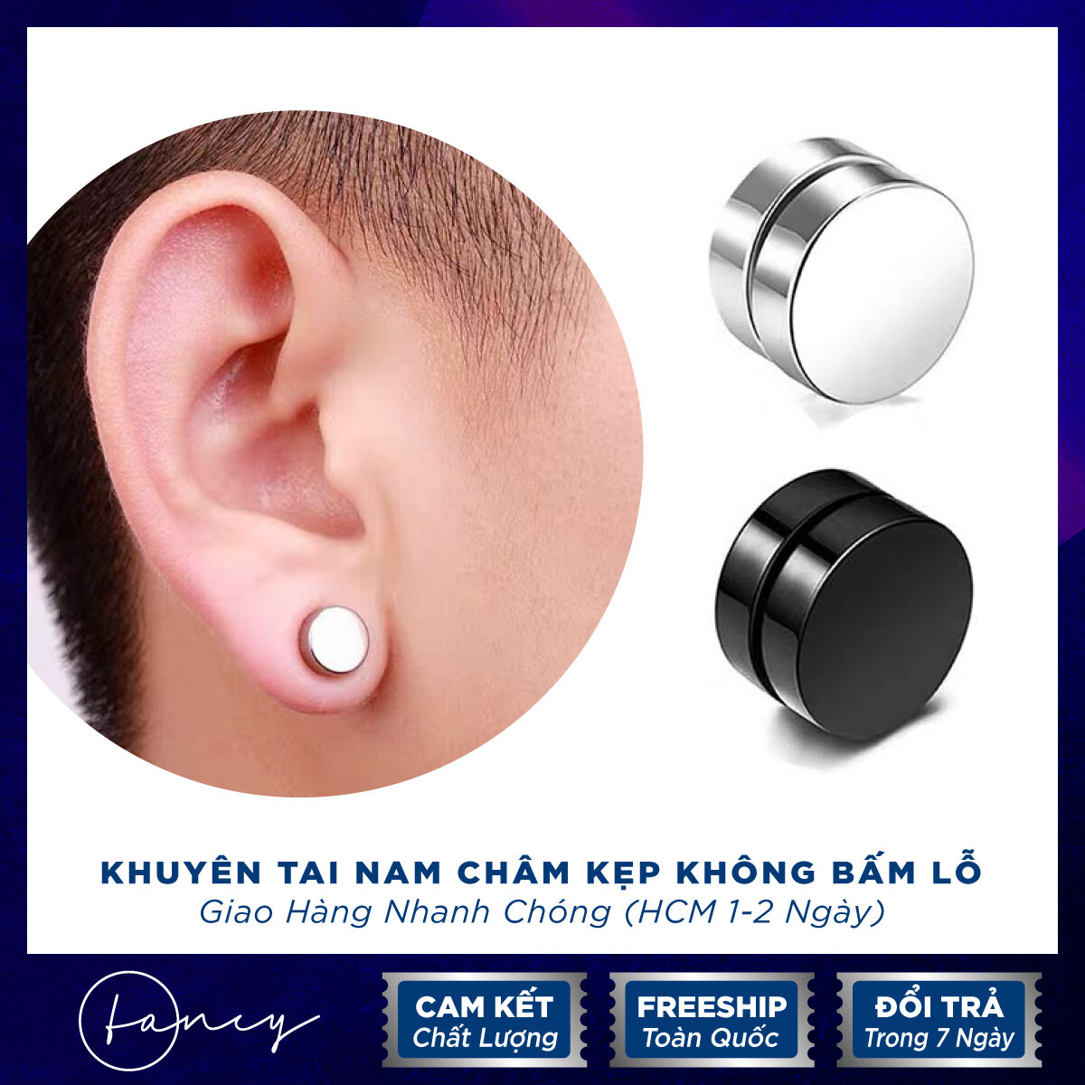 Khuyên Tai Nam Châm Đẹp Ngầu Không Bấm Lỗ, Bông Tai Kẹp, Bông Tai Nam Không Bấm Lỗ, Bông Tai Nam Châm | Fancy