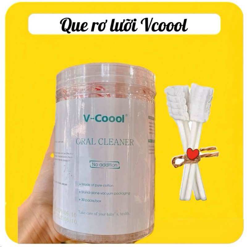 Gạc rơ lưỡi thần thánh vcool 1hộp 30 que, bông tự nhiên chống nấm miệng, an toàn cho bé