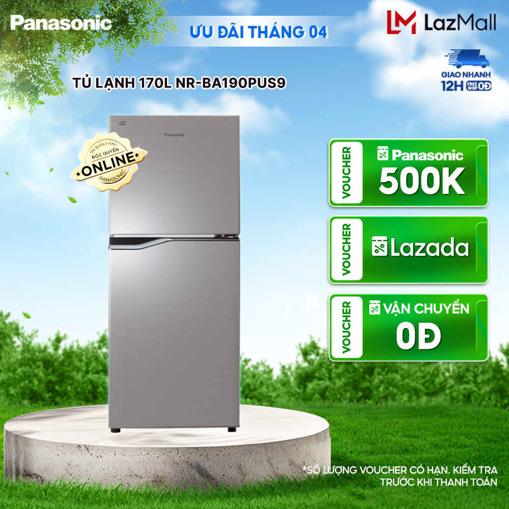 [CHỈ GIAO MIỀN BẮC][Trả góp 0%] Tủ lạnh Panasonic Kháng Khuẩn 170L NR-BA190PUS9 Siêu tiết kiệm điện Bộ Cảm biến Econavi - Ngăn Đá Trên - Bảo hành 2 năm - Hàng chính hãng
